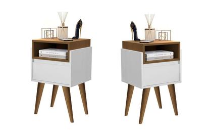 Imagem de Kit 2 Mesas de Cabeceira Pés Palito Elite Branco / Nature - Comprar Moveis em Casa