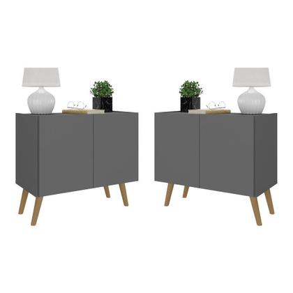 Imagem de Kit 2 Mesas De Cabeceira Retrô 2 Portas Grafite natural.