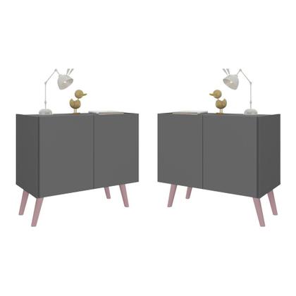 Imagem de Kit 2 Mesas de Cabeceira Retrô 2 Portas Multimóveis MP4138