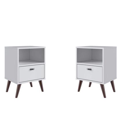 Imagem de Kit 2 Mesas de Cabeceira Retrô Com Gaveta e Nicho 39 cm