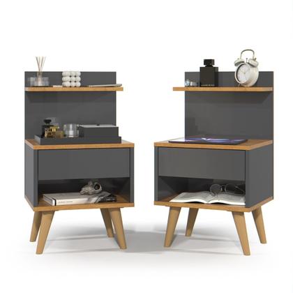 Imagem de Kit 2 Mesas de Cabeceira Retrô Mesinhas com Gaveta Moderno Criado Quarto Casal Solteiro