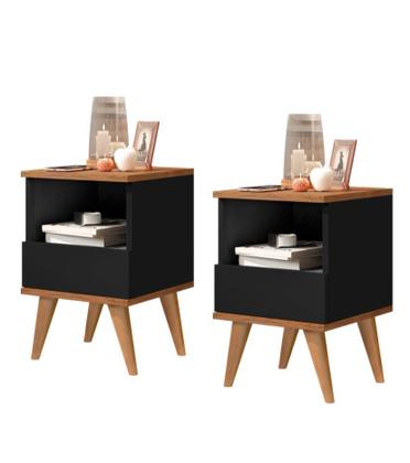 Imagem de Kit 2 Mesas de Cabeceira Retrô Mesinhas com Gaveta Moderno Criado Quarto Casal Solteiro Pix