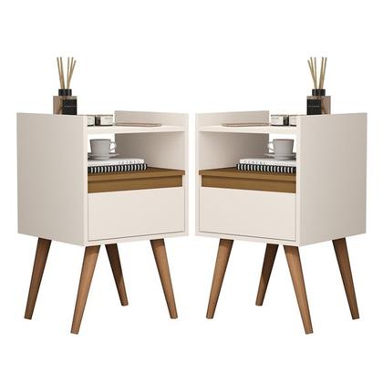 Imagem de Kit 2 Mesas de Cabeceira Suspensa / Com Pés Melissa Porta Basculante Cor Off white / Nature - Comprar Moveis em Casa