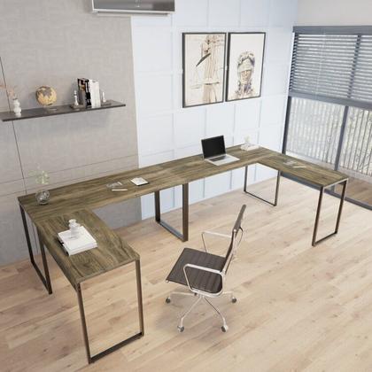 Imagem de Kit 2 Mesas de Escritório em L Estilo Industrial 1,50mx1,50m Kuadra