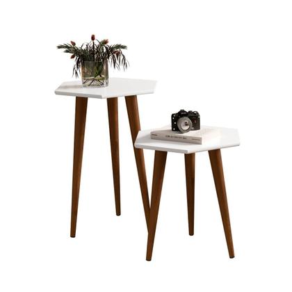 Imagem de Kit 2 Mesas Tampo Sextavado Pés Palito Retrô Six Cor Branco