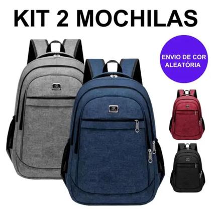 Imagem de Kit 2 Mochilas Bolsa Viagem Resistente Impermeável Coreana Masculina Feminina Escola - Cor Aleatória