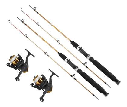 Imagem de Kit 2 Molinetes 3 Rolamentos Alpha 300 2 Varas de Pesca 10kg 2 Linhas Anzol- VRS Fishing