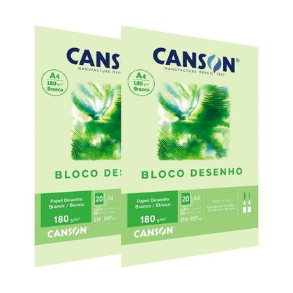 Imagem de Kit 2 Papel Canson bloco para desenho branco A4 180gr, 210mm x 297mm, com 20 folhas