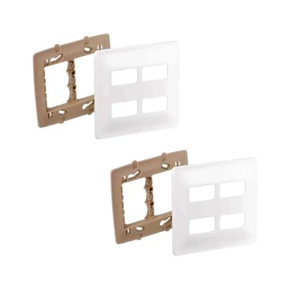Imagem de Kit 2 Placa 4X4 P/ 4 Mód Branco Zeffia C Suporte Pial 680175