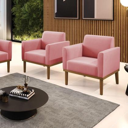 Imagem de Kit 2 Poltronas Base De Madeira Fixa Castanho Marisa Suede D03 - DRossi Rose
