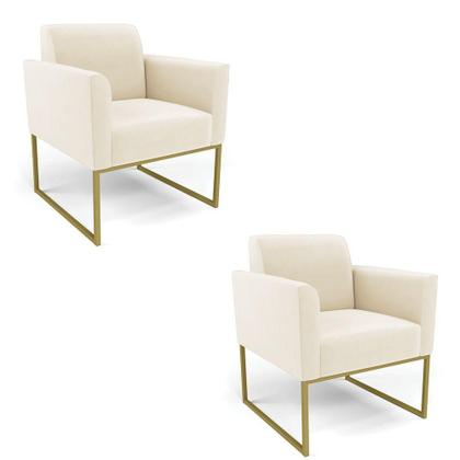 Imagem de Kit 2 Poltronas Base Industrial Dourado Marisa Veludo D03 - D'rossi Cor Bege