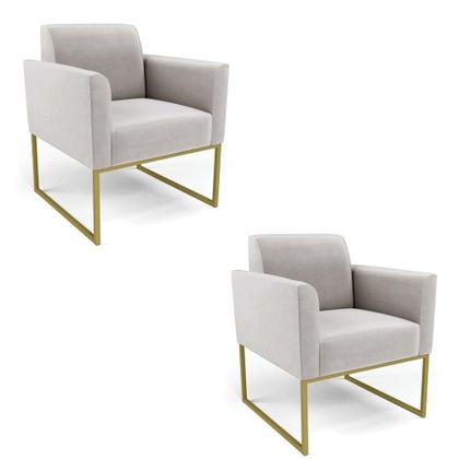 Imagem de Kit 2 Poltronas Base Industrial Dourado Marisa Veludo D03 - D'rossi Cor Cinza