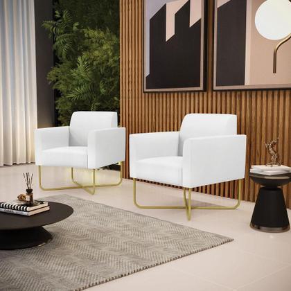 Imagem de Kit 2 Poltronas Base X Industrial Dourado Marisa material sintético Branco