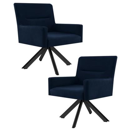 Imagem de Kit 2 Poltronas Decorativas Giratórias Base Eiffel Preto Angel B-304 Veludo Azul - Domi