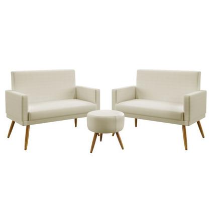 Imagem de Kit 2 Poltronas Namoradeiras Vega Com Rodapé e Puff Solar Sued Bege Aradecor