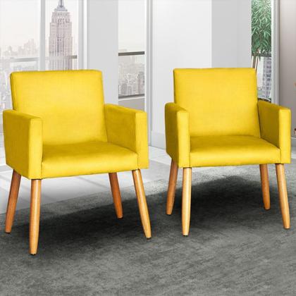 Imagem de Kit 2 Poltronas para Recepção Sala Decorativa Cadeira Estofada Resistente Escritório Sala de estar manicure Sala de espera Pés palito de madeira