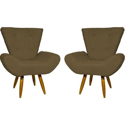 Imagem de Kit 2 Poltronas Para Sala DECORATIVAS EMILIA SUEDE CORES PÉ CASTANHO - CLIQUE E DECORE
