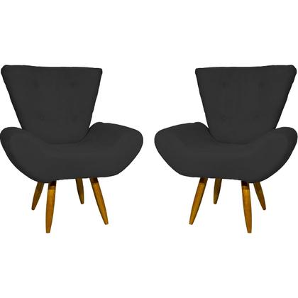 Imagem de Kit 2 Poltronas Para Sala DECORATIVAS EMILIA SUEDE CORES PÉ CASTANHO - CLIQUE E DECORE
