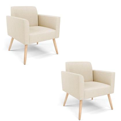 Imagem de Kit 2 Poltronas Pés Palito Natural Marisa Linho Bege A19 D03 - D'rossi