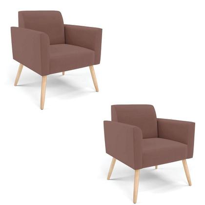 Imagem de Kit 2 Poltronas Pés Palito Natural Marisa Veludo D03 - D'rossi Cor Rose