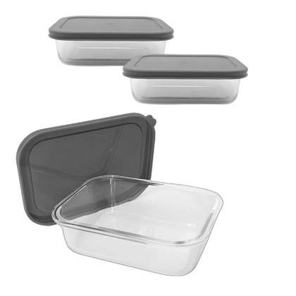 Imagem de Kit 2 Pote De Vidro Com Tampa Hermética Marmita Retangular 1000ml