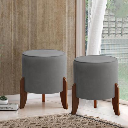 Imagem de Kit 2 Puff Decorativos Redondo 46 x 47 Cm Veneza Suede Cinza CCS