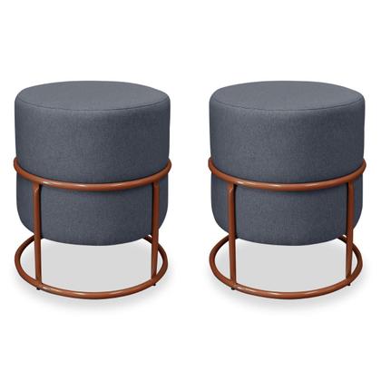 Imagem de Kit 2 Puff Redondo Base de Cobre Heitor Linho Grafite