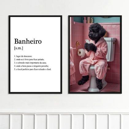 Imagem de Kit 2 Quadros Banheiro - Cachorrinho Poodle 24x18cm - com vidro