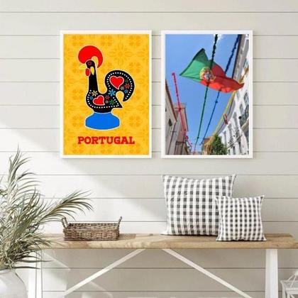 Imagem de Kit 2 Quadros Portugal- Galo Barcelos E Bandeira 33X24Cm