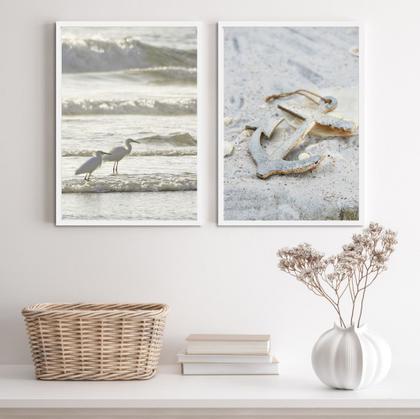 Imagem de Kit 2 Quadros Praia Branco- Passarinhos E Âncora 24x18cm