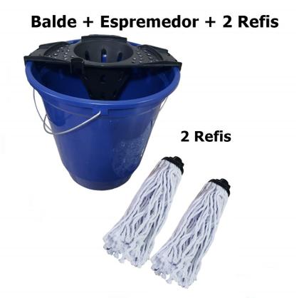 Imagem de Kit 2 Refis Mop Esfregão Algodão 190g + Balde 13 Litros Especial Limpeza + Espremedor