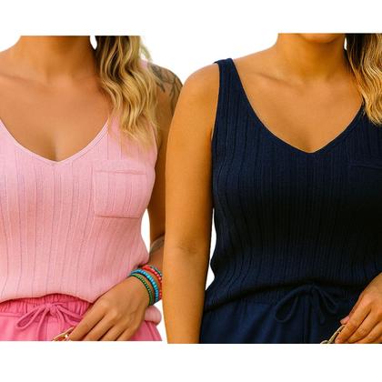 Imagem de Kit 2 Regatas de Tricô FMF com Bolsinho Ponto Fang Moderno