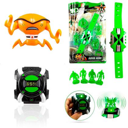 Imagem de Kit 2 Relógio Ben10 Omnitrix C/ Som Led Horas E Boneco Alien