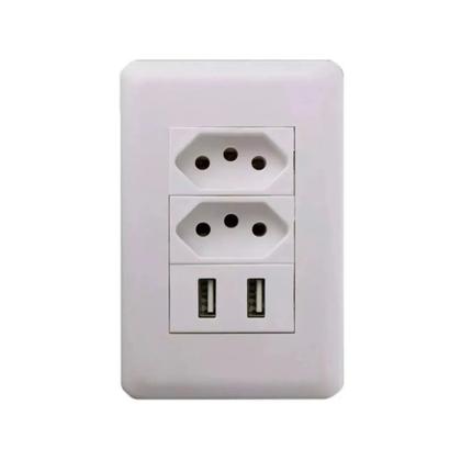 Imagem de Kit 2 Tomada Com Espelho Dupla Tomada 2 Usb 5v 2.1a Parede