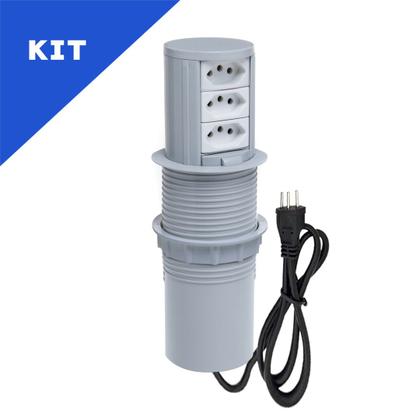 Imagem de Kit 2 Torres De Tomada Totem Slim Manual 3 Tomadas 10A