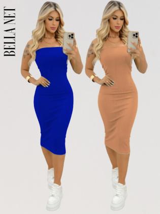Imagem de KIT 2 Vestidos Midi Colado Sem Alça Anarruga Sem Bojo Lindas Cores