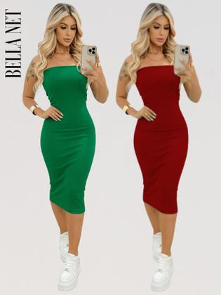 Imagem de KIT 2 Vestidos Midi Colado Sem Alça Anarruga Sem Bojo Lindas Cores