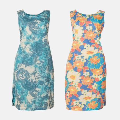 Imagem de Kit 2 Vestidos Regata Estampado Midi Feminino De Malha Verão