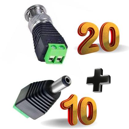 Imagem de Kit 20 Conectores Bnc Macho Com Borne + 10 Plug P4 Macho