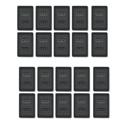 Imagem de Kit 20 Tomadas Preta 20a/250v Com Placa Habitat Black - Fame