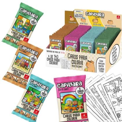 Imagem de Kit 24 Cards Colorir Capivaras Cozy Comfy Capivaras Estilo