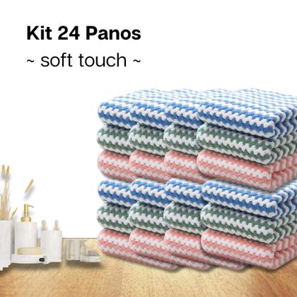 Imagem de Kit 24 Pano Microfibra Atoalhado Macio Limpa Vidro Pia