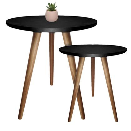 Imagem de Kit 2un Mesas de Canto Lateral Redonda Para Sala Pé Palito Retrô Preto
