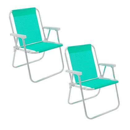 Imagem de Kit 2x Cadeira de Praia Alta Verde Mormaii Lazy em Alumínio com Poliéster Suporta Até 110kg - Bel