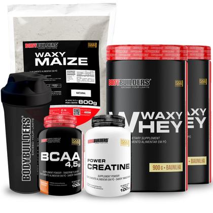 Imagem de KIT 2x Whey Protein Waxy Whey 900g + BCAA 4,5 100g + POWER Creatina 100g + Waxy Maize 800g + Coqueteleira