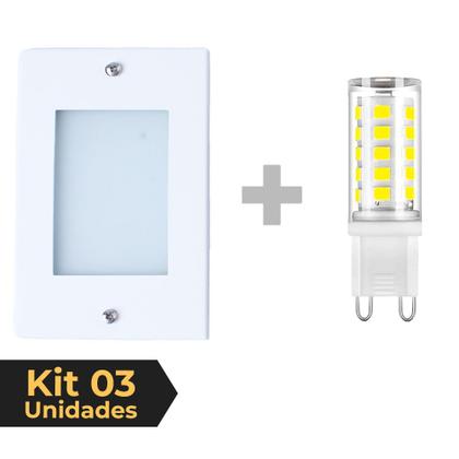 Imagem de Kit 3 Balizador de Embutir Escada Parede Branco 4x2 Alumínio + Lâmpada Led G9 5w Branco Quente