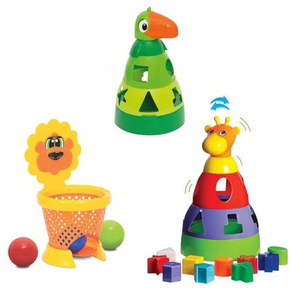 Imagem de Kit 3 Brinquedos Educativos Bebê Infantil Encaixe Didático