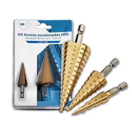Imagem de Kit 3 Brocas Escalonadas Profissional Titânio HSS 12-32MM