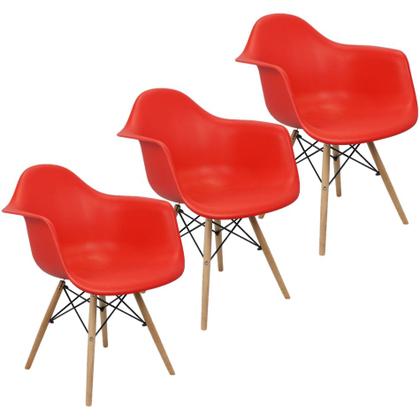 Imagem de Kit 3 Cadeiras Charles Eames Eiffel Design Wood Com Braços