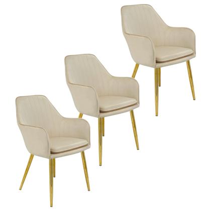 Imagem de Kit 3 Cadeiras Poltrona Lines Base Dourada Recepção Sala Suede